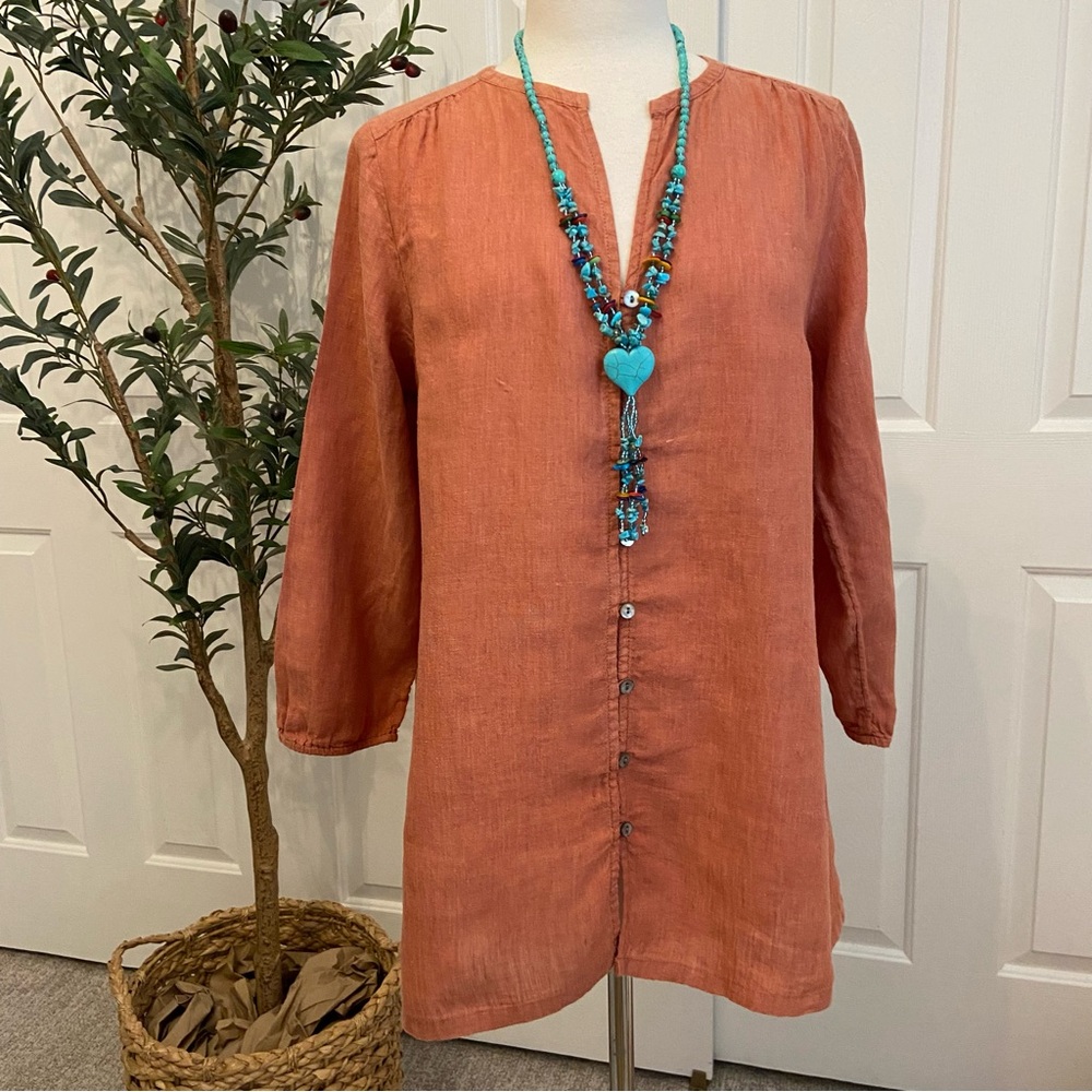Linen Tunic Casual Blouse Beautiful Rust Color (M - TALL)